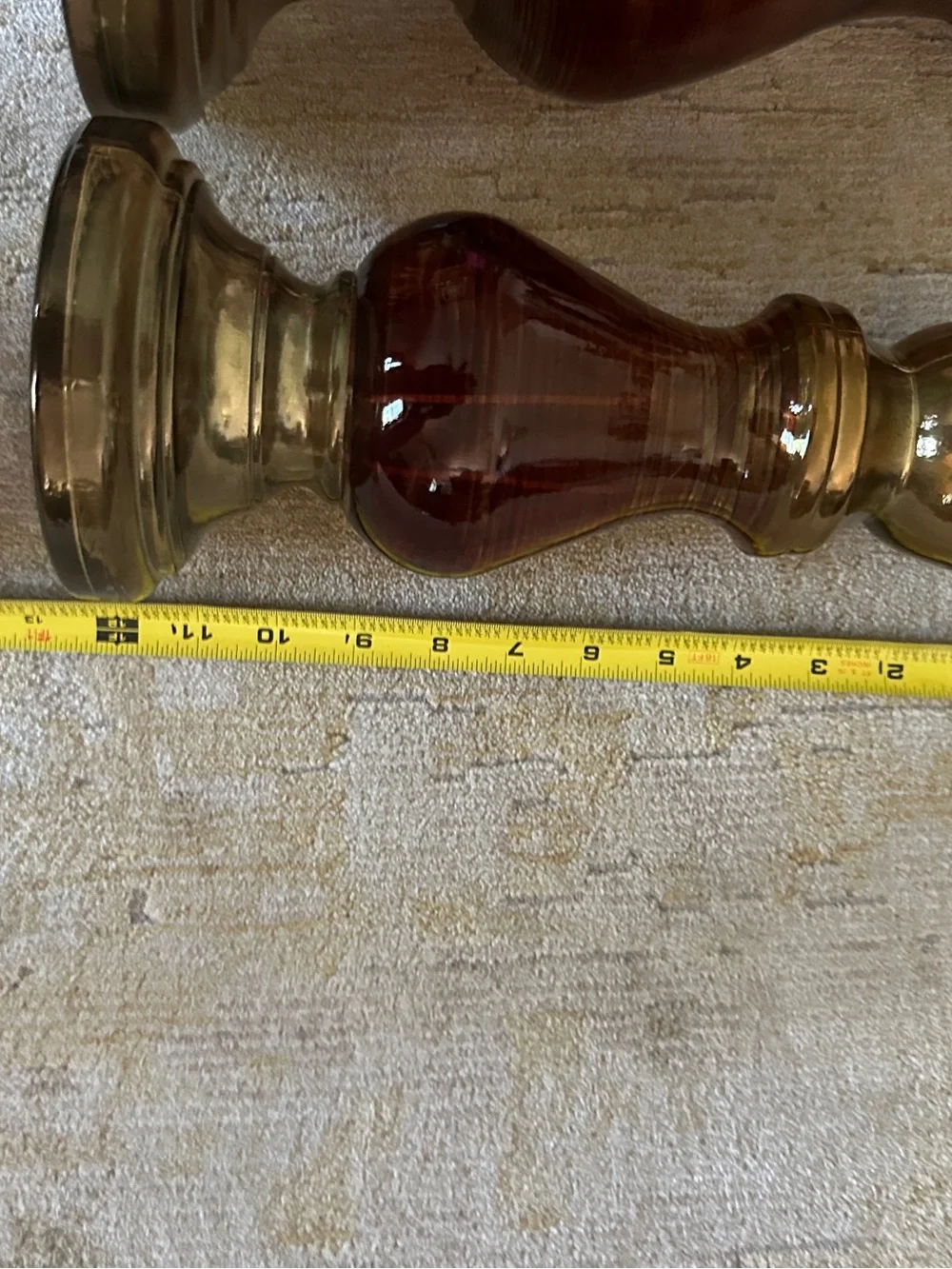 Brass and Amber Glass Candle Holders with Brown Gradient Pillar LED Candles